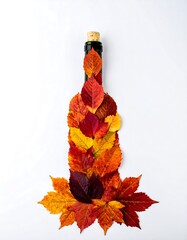 Autumn wine bottle leaves