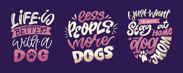 Fototapeta premium Trendy hand drawn doodle lettering quote about dog, pet lovers. Lettering for t-shirt design, mug print, bag print, clothes fashion. 100% hand drawn vector image.
