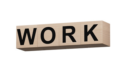 Word WORK. wooden cubes with letters isolated on a laptop keyboard.close up of wooden cubes,Business Concept.Supports PNG files with transparent backgrounds.