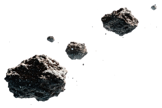 Grey Asteroids Floating in Dark Space