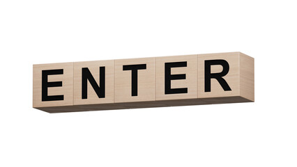 Enter.3D illustration of wooden cubes.close up of wooden cubes,Supports PNG files with transparent backgrounds.