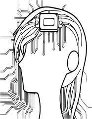 Obraz premium Line art of human head and hair forming processor circuit 
