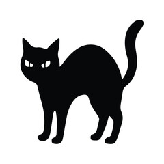 Silhouette of a Black Cat Wearing a Witch's Hat for Halloween