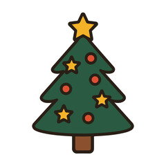 Simple and Cute Colorful Christmas Tree with Star and Ornaments