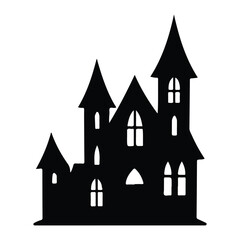 Spooky Haunted House Silhouette with Three Towers