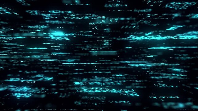 Future digital cyberspace with moving particles. Sorting and analysis digital data. Technology matrix algorithm. Security storage data. 3d rendering.