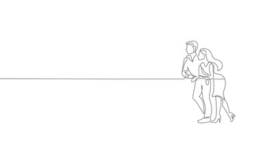 Minimalist Line Art of Two People Leaning on a Rail – Modern Outline Drawing of Companionship and Simplicity
