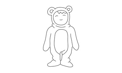 Person in Bear Costume Line Drawing – Minimalist Animal Outfit Sketch Illustration