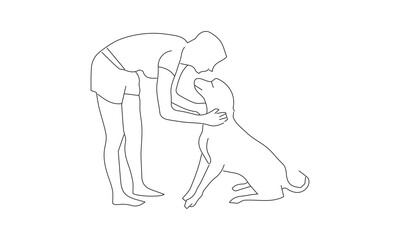 Person Petting a Dog Line Drawing – Minimalist Human and Pet Outline Art