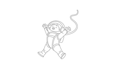 Minimalist Line Drawing of Child Astronaut Floating in Outer Space
