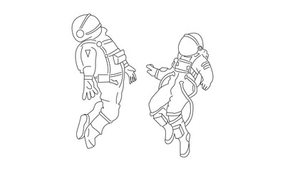 Line Art Illustration of Astronauts Floating in Outer Space for Coloring Page