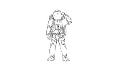 Detailed Line Drawing of Astronaut in Space Suit for Space Exploration Theme