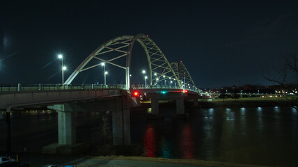 puente, noche, ciudad, arkansas, agua, luces, bridge, night, city, arkansas, water, lights