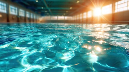 Obraz premium A shimmering pool of water glistens under the sunlight, creating a serene and inviting atmosphere, perfect for relaxation and rejuvenation on a warm sunny day.