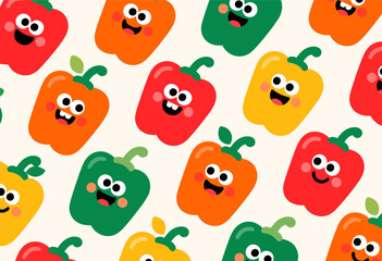 Colorful Pepper Friends in Playful Pattern