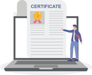 Candidate presenting certificate to recruiter certifying excellence recognizing top talent official recognition achievements

