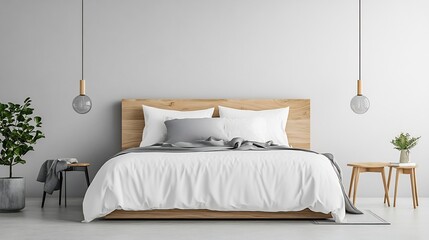 Modern platform bed with a low profile and sleek wood finish adorned with minimalist bedding in a contemporary bedroom with clean lines and natural tones ideal for a stylish space