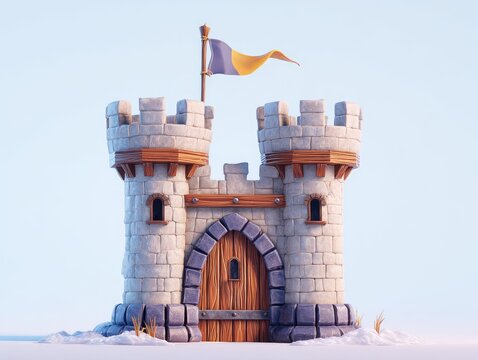 Fototapeta Cartoon castle with flag