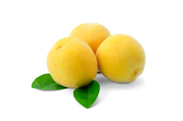 lemons on white background, Group of Fresh Plum Fruits with green leaf isolated on white background with clipping path closed up stack