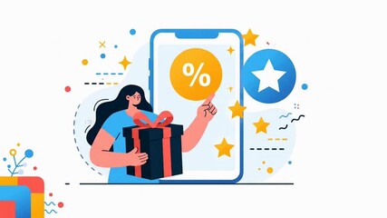 Woman receiving a gift from an online store loyalty program app.