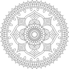 Intricate Floral Mandala Design with Symmetrical Patterns A Classic Meditative Art Piece for Relaxation and Creative Inspiration