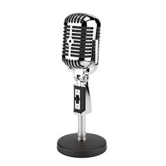 Fototapeta premium Vintage Silver Microphone Isolated on Black Background Retro Recording Equipment for Music and Broadcasting
