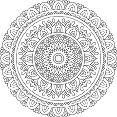 Intricate Circular Design Featuring a Mandala with Delicate and Geometric Patterns, Ideal for Coloring Books and Meditative Art