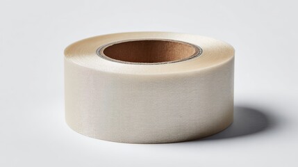 Roll of Beige Adhesive Tape on White Background