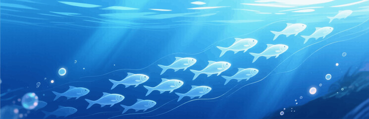Naklejka premium School of Fish Swimming in Blue Ocean