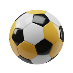 Fototapeta premium Yellow Black White Soccer Ball Isolated on Black Background Sport Equipment Football Game Training