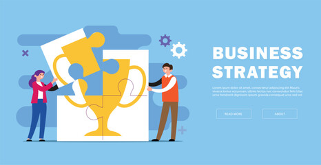 Teamwork Puzzle Building Success Trophy Vector Illustration