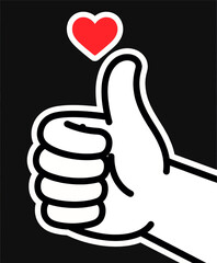 Thumbs Up with Heart on Black Background