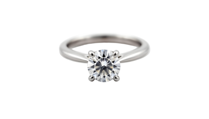 Classic Solitaire Round-Cut Diamond Engagement Ring in Platinum Prong Setting, High-Resolution Isolated Jewelry Product Photo Isolated on Transparent for E‑commerce Catalog, Packaging, Advertising 
