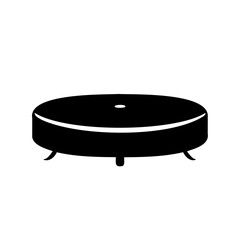 Black and white illustration of a round table with small legs