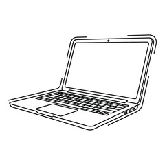 Open laptop computer outline blank screen keyboard device technology