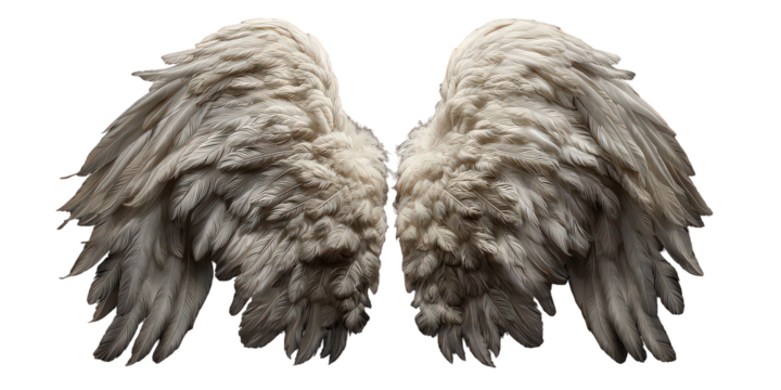 Pair of White Feathery Wings on Black Background