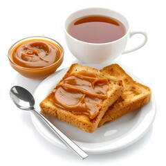 Caramel-spread toast and tea