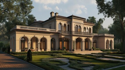 Obraz premium Majestic French Chateau Style Mansion: Architectural Rendering