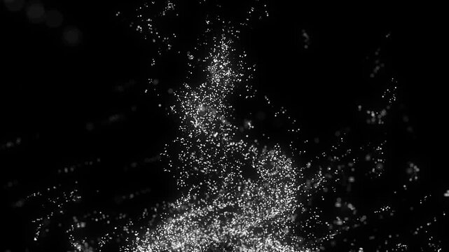 Abstract vortex particles background. Dynamic white moving in explosion. Wormhole shimmering star dust. 3d rendering.