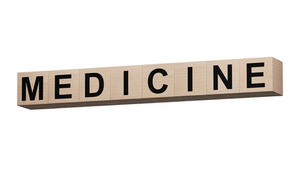 MEDICINE text word on wooden cubes.Supports PNG files with transparent backgrounds.