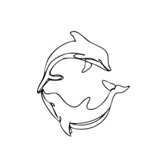 two dolphin one line art illustration