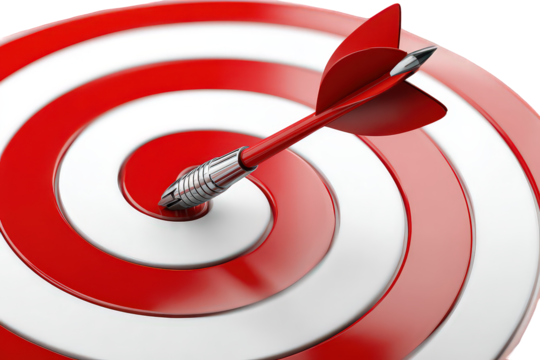 Red Dart Hitting the Bullseye on a Spiral Target