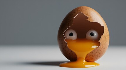 Brown Egg with Googly Eyes and Dripping Yolk