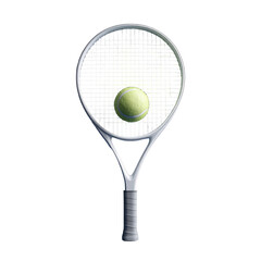 Tennis racket and ball, white