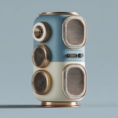 Cylindrical audio system, blue/cream, vintage style