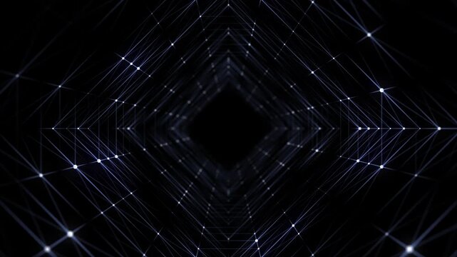 Abstract wireframe tunnel. Colors wormhole. 3D portal grid. Futuristic fantasy square funnel. 3d rendering.