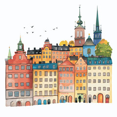 Gamla Stan. Gamla Stan watercolor vector illustration