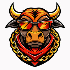 colorful illustration of a bull head mascot logo
