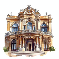Odessa Opera and Ballet Theater. Odessa Opera and Ballet Theater watercolor vector illustration
