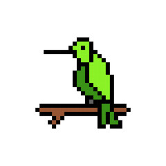Fototapeta premium Green Hummingbird Pixel Art Sitting on a Branch
